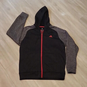 Adidas Mens Climawarm Hooded Full Zip Black‎ Grey Red Sweatshirt Size L